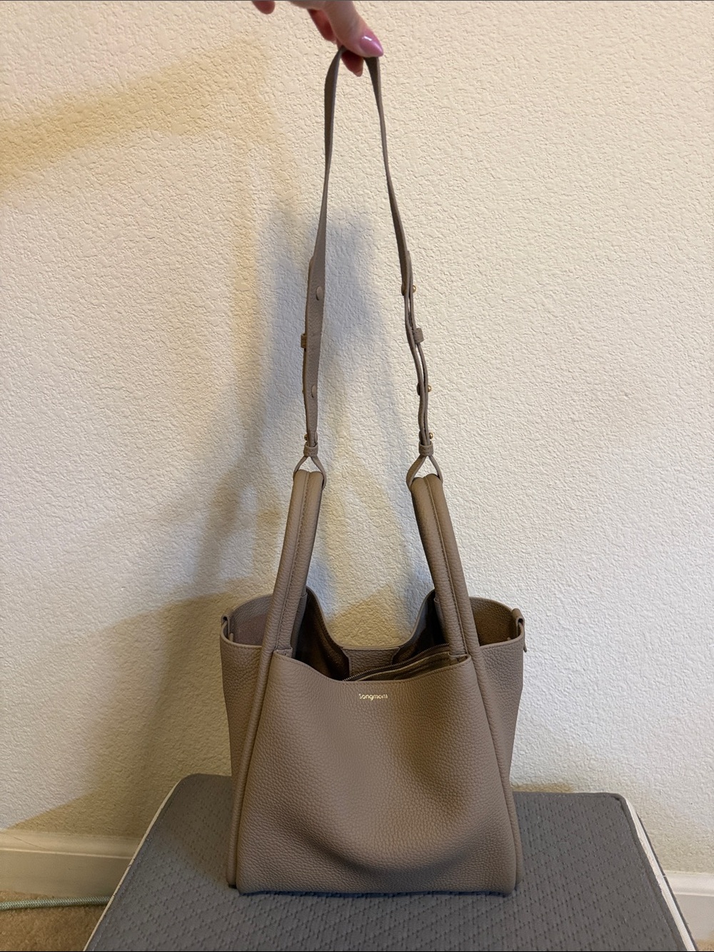 Songmont Taupe Pebbled Shoulder Tote - Picture 2 of 10